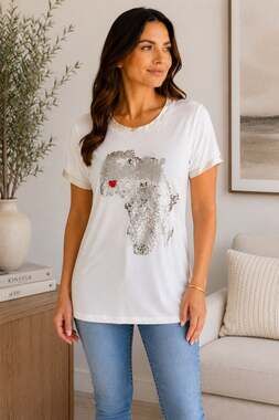 P.A.R.O.S.H. Designer Sequin Africa Graphic Tee Medium